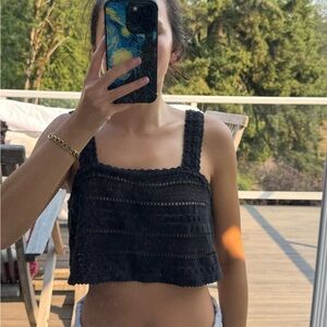 Black crochet crop top